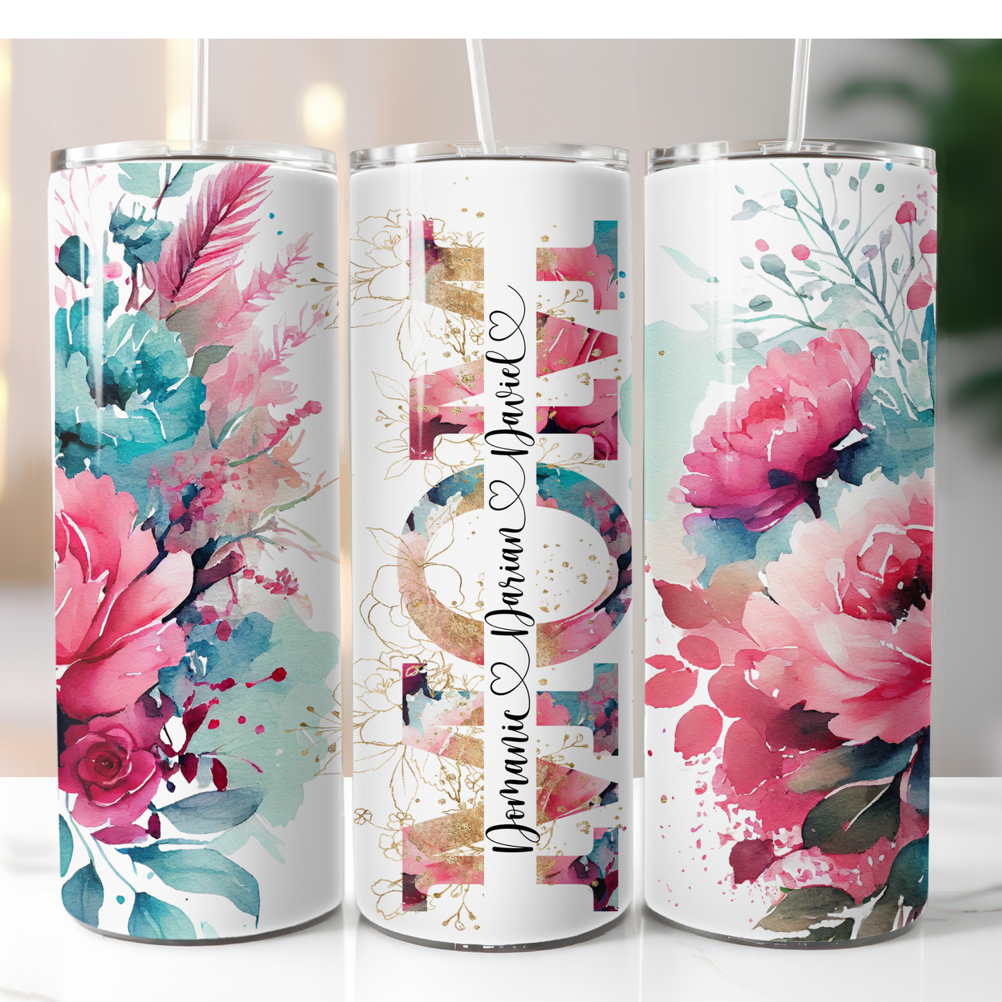 Pink Floral Mom sublimation Tumbler
